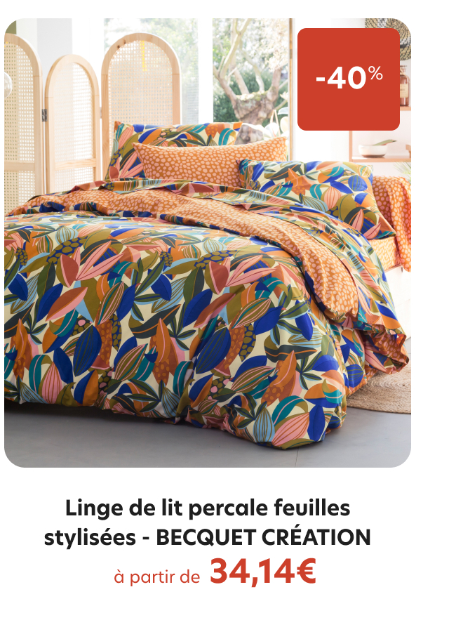 -40%, linge de lit percale feuilles stylisées - Becquet Création, à partir de 34,14€