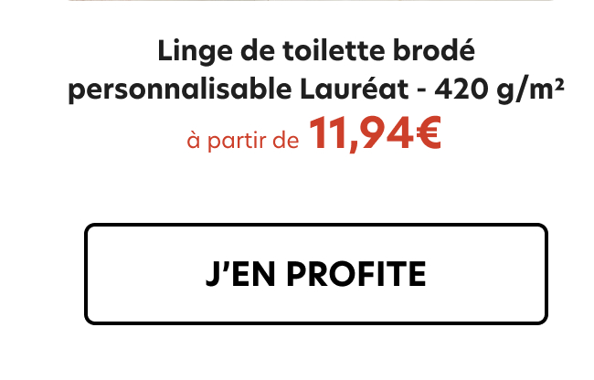 Linge de toilette brodé personnalisable Lauréat - 420 g/m2, à partir de 11,94€, j'en profite